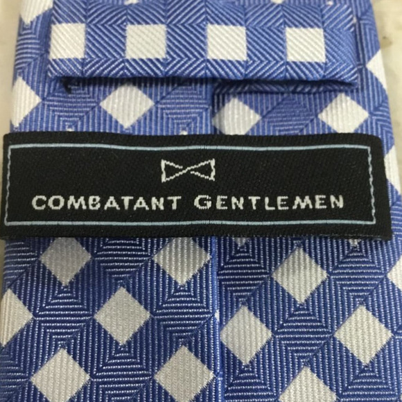 COMBATANT GENTLEMAN MEN'S NECKTIE, 100% SILK HANDMADE, Blue and Grey - Picture 3 of 4